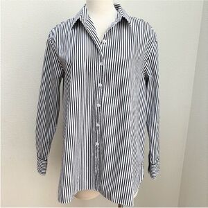 Nordstrom Striped Button Up Shirt Oversized Long Sleeve Navy White Size Small